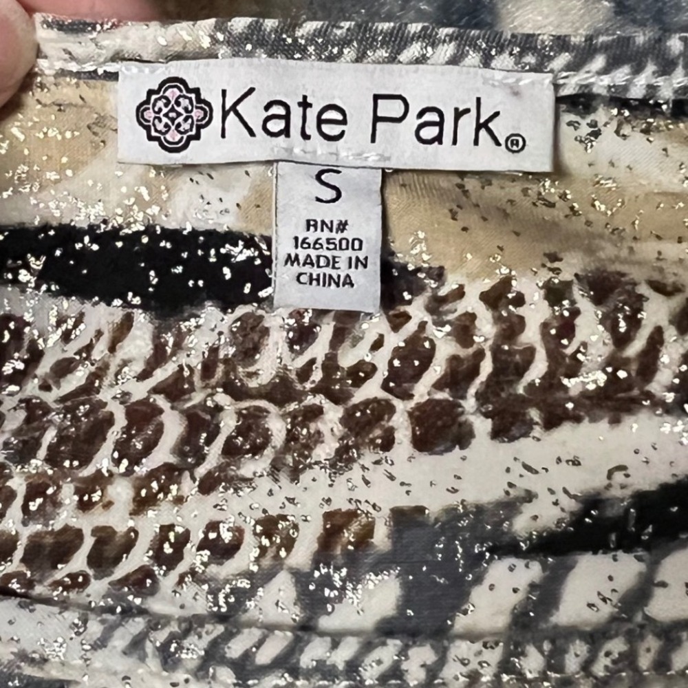 Kate Park Womens Abstract Animal Print Glitter Metallic 3/4 Sleeve Top Small - Picture 3 of 6